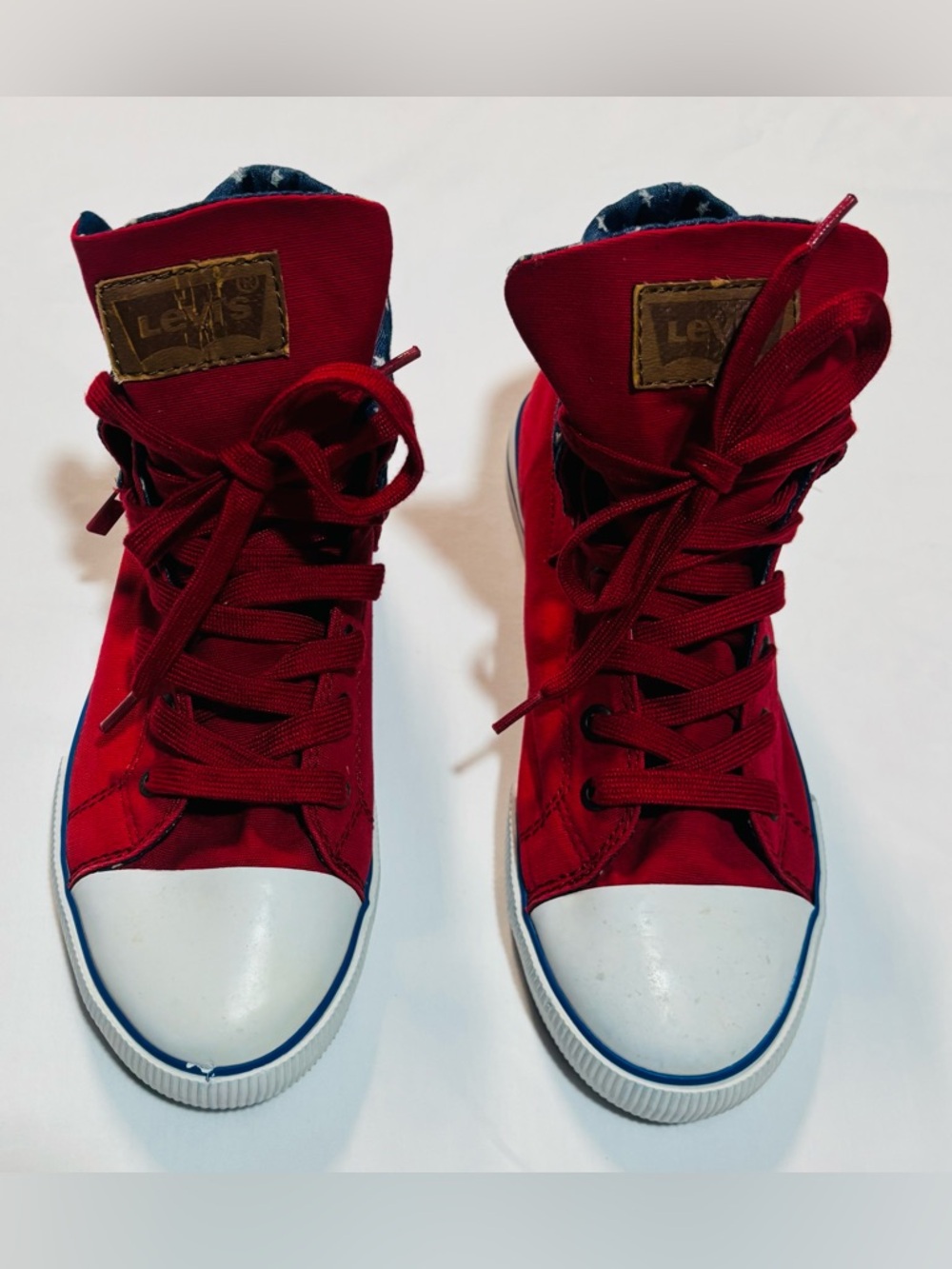 Levi's Red Canvas High-Top Sneakers with White Toe